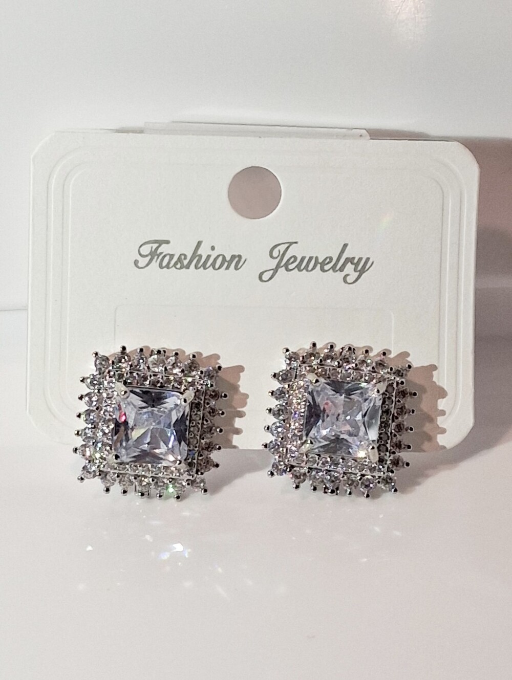 18k White Gold Plated Clear Cubic Zirconia Stud Earrings